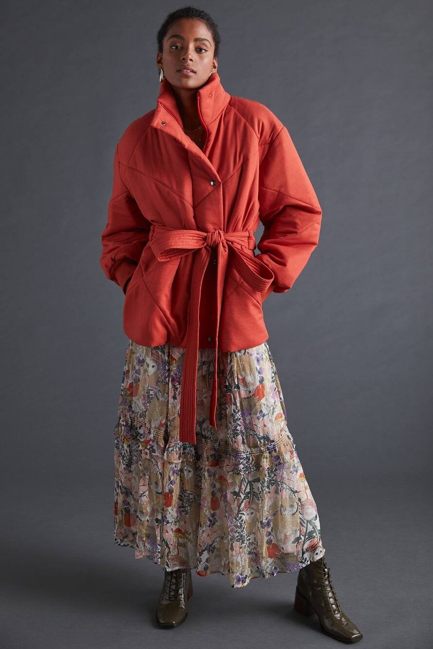 Anthropologie Alexandra Bueno Belted Puffer Coat Terra Cotta - S - Picture 1 of 4